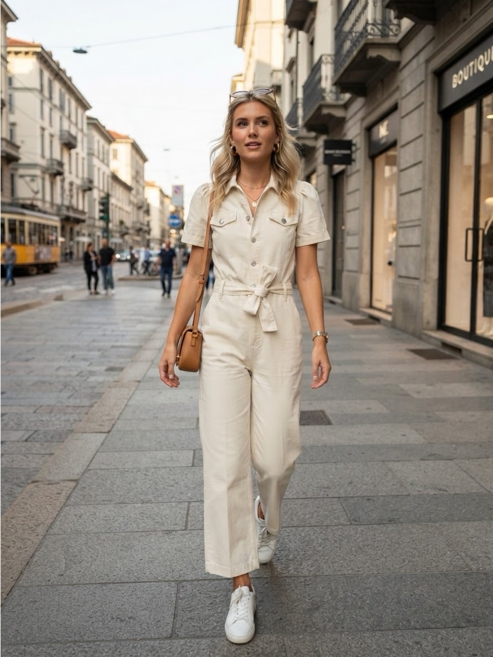 PAIGE Anessa Cream Wide Leg Jumpsuit with Tie Waist Size 8